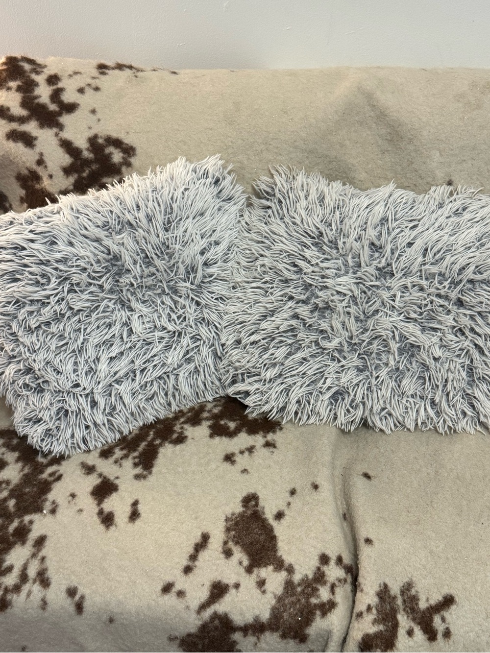 2 Soft Matching Shaggy Throw Pillows - Light Gray